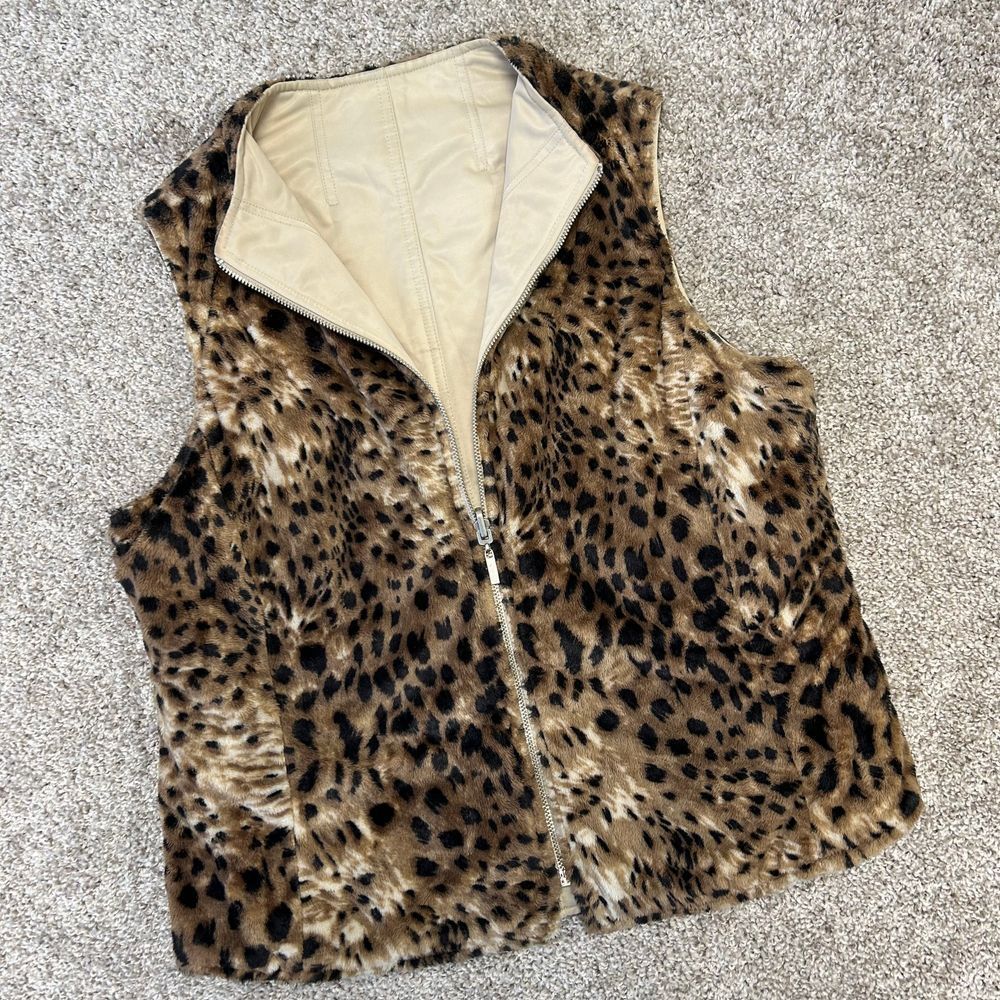 Susan Bristol Reversible Vest Leopard Cheetah Women Size Small Full Zip‎